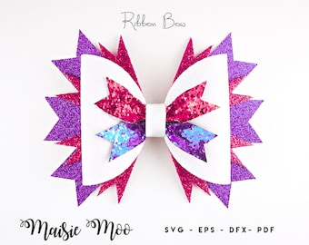 Celebration Bow Template, Birthday Hair Bow SVG, 4th July Ribbon Bow SVG, Independence Day USA Red White Blue Bow pdf,