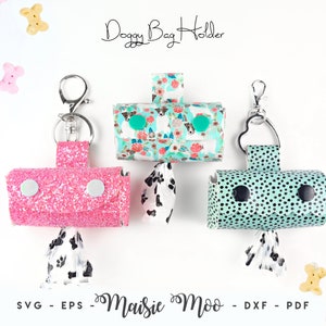 Housse de sac de caca de chien SVG, modèle de distributeur de rouleau de caca similicuir, fichiers Svg de support de sac de chien pour des fichiers de coupe Cricut Maisie Moo, cuir végétalien