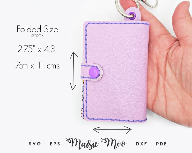 Keychain Coin and Card Wallet SVG Pattern | Folded Pocket Wallet SVG Template Sewing Pattern | Hand stitched Faux Leather Coin  Maisie Moo