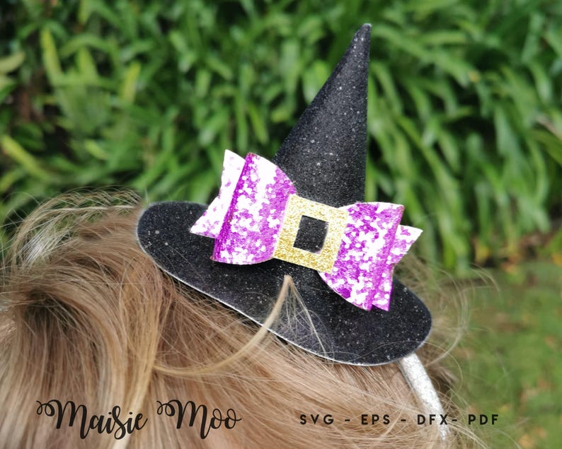 Witches Hat Bow SVG, Witches Hat Headband, Bow Template Halloween Bow SVG, Purple Bow PDF, Cricut Cut Files, Silhouette Cut Files