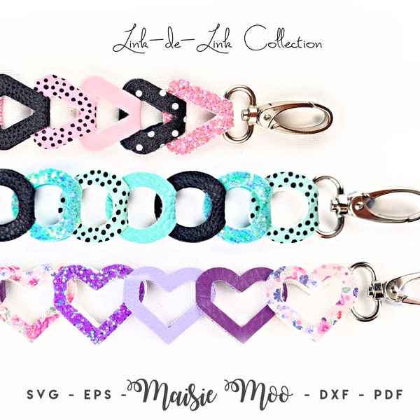 Link de Link SVG Collectie Sjabloon Armband Links SVG | Kunstleer manchet Fob-sjablonen | Cricut riem SVG gesneden bestand cirkel hart driehoek