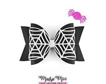 Halloween-Haarschleife SVG, Spinnennetz-Schleifenvorlage, Spitzenschleife SVG-Muster, Kunstleder-Schleife Schneidedatei für Cricut & Silhouette