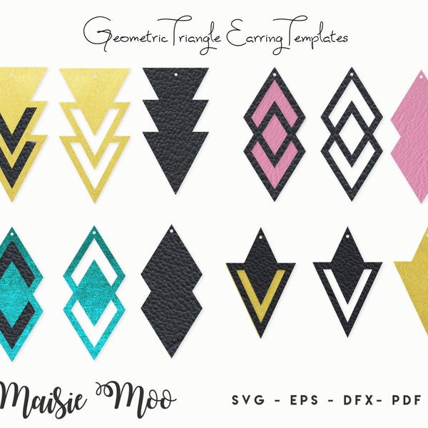 Earring Templates |  Triangle Earring SVG | Cricut Earring Template | Diamond Earrings | Jewelry Laser Cut Template Maisie Moo Vegan leather