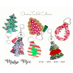 Kerstboomsleutelhanger SVG | Sjabloon sleutelhanger kerstcadeauzakje | Fob van imitatieleer | Sleutelhanger gesneden bestand Maisie Moo veganistisch leer