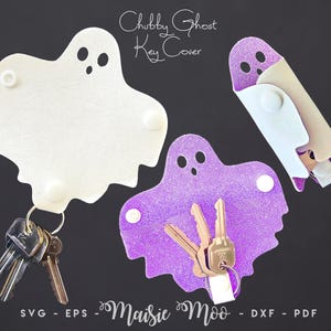 Cute Ghost Keychain SVG | Ghost Key Cover Template Key Wrap Bag Tag Fob | Halloween Faux Leather Fob Cut File