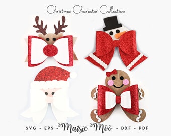 Christmas Hair Bow Template Collection, Christmas Character Bow Bundle SVG, Christmas SVG, Hair Bow PDF, Svg files for Cricut Cut Files,