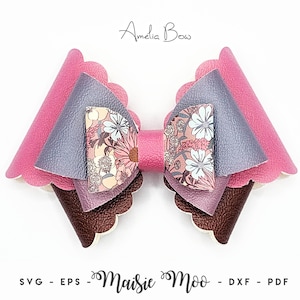 Amelia Hair Bow SVG, Scalloped Pippa Bow Template, Faux Leather Bow SVG, Bow Clay OTT Cricut Hair Bow pdf Maisie Moo Vegan leather