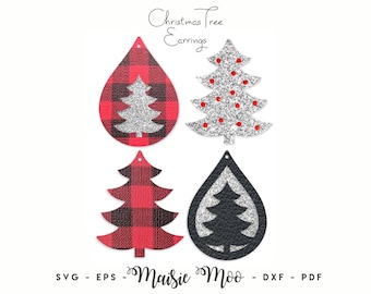 Plantillas de pendientes de árbol de Navidad / Pendiente de árbol SVG / Pendientes de cuero sintético / Plantilla de pendiente Cricut / Pendientes de lágrima Maisie Moo