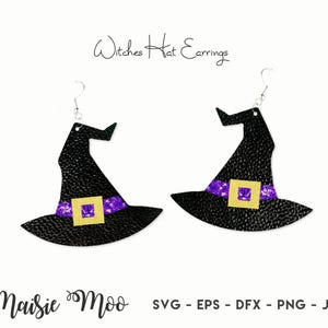 Witch Earring Collection SVG Halloween Earrings Witches Hat Shoes Cauldron Template Faux Leather Earring Cricut Earring Maisie Moo