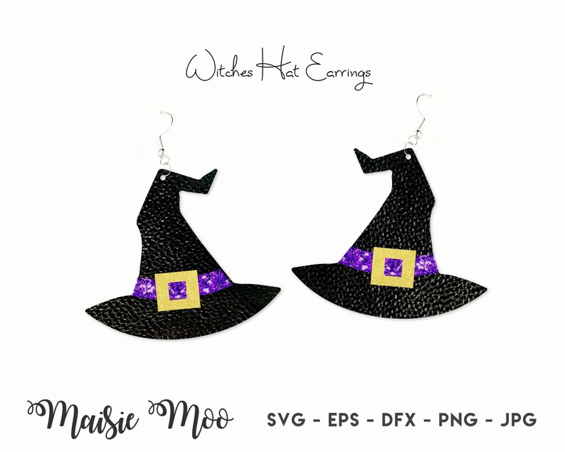 Witch Earring Collection SVG Halloween Earrings Witches Hat Shoes Cauldron Template Faux Leather Earring Cricut Earring Maisie Moo