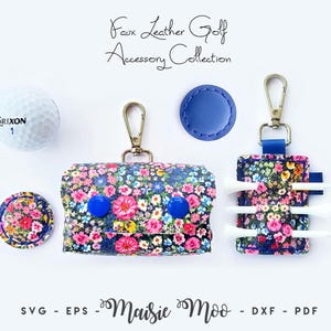 Set de accesorios de golf SVG: Bolsa para pelotas de golf, soporte para tees y marcador de pelotas de golf. Regalo de cuero sintético con Cricut. Plantilla para manualidades para amantes del golf.