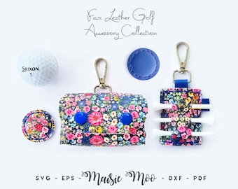 Juego de accesorios de golf SVG - Bolsa para pelotas de golf, soporte para tees y marcador de pelotas de golf - Regalo DIY de piel sintética para Cricut - Plantilla para manualidades para amantes del golf