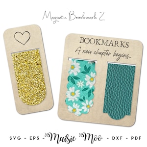 Plantilla SVG para marcapáginas magnético – Archivo de corte para sujetapáginas de imitación de cuero para Cricut, regalo DIY para amantes de los libros, diseño de marcapáginas sin costuras