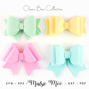 Felt Bow Template SVG Classic Bow Set, Felt Bow SVG, Felt Bow PDF Pattern, Cricut Cutting Files for Silouette Maisie Moo Vegan leather
