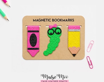 Segnalibro magnetico "Ritorno a scuola" in formato SVG, con tema topo di biblioteca, matita e pastello, ideale come regalo per insegnanti, regalo per amanti dei libri e creazioni in similpelle.