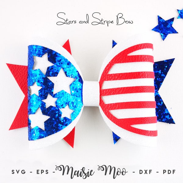 Stars and Stripes Bow SVG, USA Bow SVG, Patriotic Red White Blue Bow pdf, Cheerleader Independence Day Bow Template, 4th July svg files