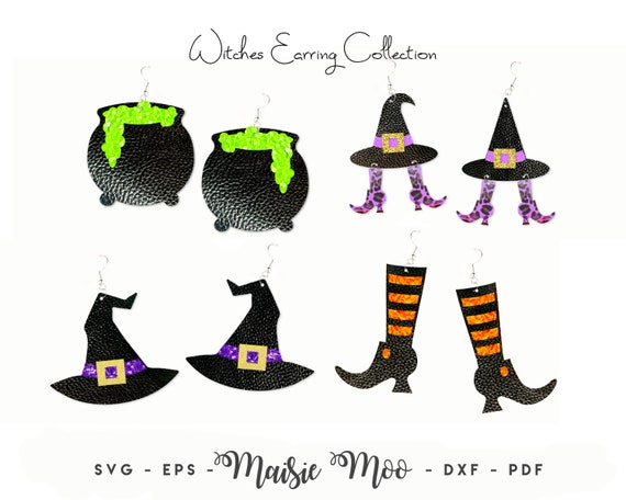 Halloween Earring SVG Bundle, Witch Earrings SVG Collection, Faux Leather Earrings, Cricut & Glowforge Cut Files, PDF Pattern