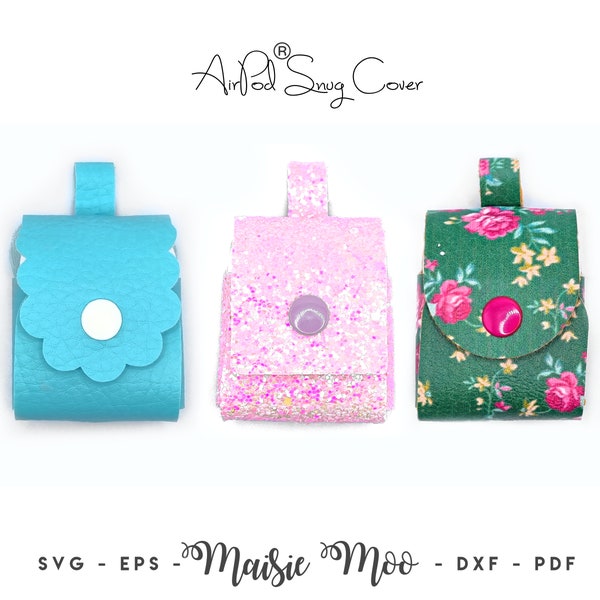 AirPod® Cover SVG, EarPod Case Template, Schlüsselanhänger Halter SVG, No Sew, Kunstleder SVG-Dateien für Cricut Cut Files Maisie Moo Vegan Leder