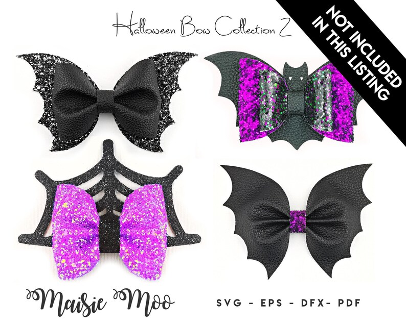 Bat Pinch Bow SVG | Halloween Bow Template | Bestseller Bat Hair Bow SVG | Popular Gothic Bat Wings SVG Maisie Moo Vegan leather