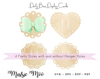 Bow Card SVG, Doily Bow Display Card, Lace Hair Clip Card DXF,  Bow Card Template PDF,  files for Cricut Cut Files, Silhouette Cut Files,