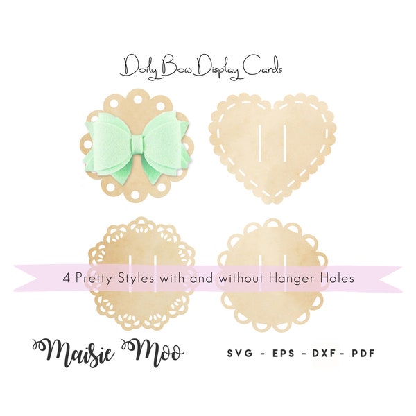 Bow Card SVG, Doily Bow Display Card, Lace Hair Clip Card DXF,  Bow Card Template PDF,  files for Cricut Cut Files, Silhouette Cut Files,