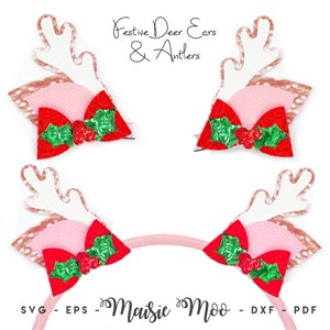 Weihnachten Hirsch Geweih Ohren Schwein Schwanz Schleife SVG | Rudolph Ohren Haarspange Stirnband Vorlage | Weihnachten Zopf Haarschleife Vorlage | Hirschkuh