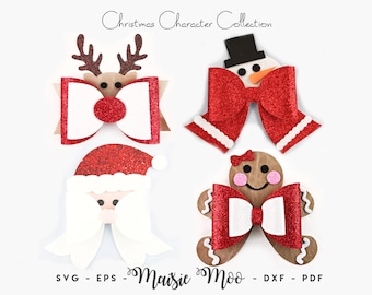 Christmas Hair Bow Template Collection, Christmas Character Bow Bundle SVG, Christmas SVG, Hair Bow PDF, Svg files for Cricut Cut Files,