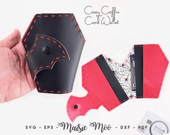 Coffin Card Wallet SVG Pattern, Halloween Card Holder Folded Pocket Wallet SVG Template Sewing Pattern, Hand stitched Faux Leather