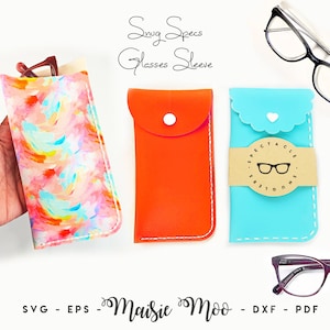 Funda para gafas de lectura SVG, plantilla para funda de gafas de sol, piel sintética sin costura, gafas para niños, archivos SVG para archivos de corte Cricut Maisie Moo