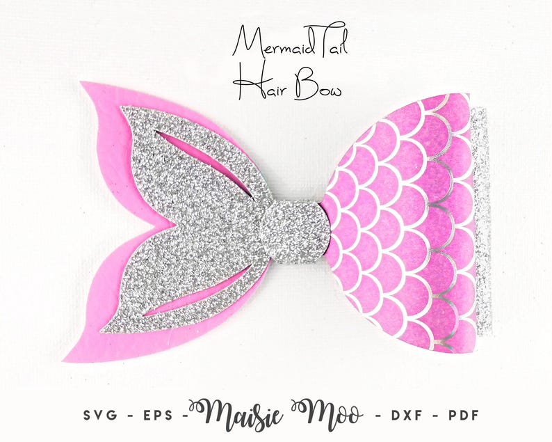 Mermaid Hair Bow SVG Template | Mermaid Tail Bow Pattern | Faux Leather & Felt Crafts for Cricut image 2