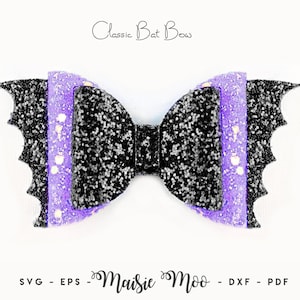 Classic Bat Bow SVG | Halloween Bow Template | Big Bat Hing Gothic Bat Wings SVG Maisie Moo Vegan leatherair Bow SVG | Bat W