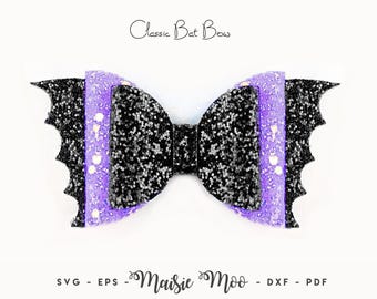 Classic Bat Bow SVG | Halloween Bow Template | Big Bat Hing Gothic Bat Wings SVG Maisie Moo Vegan leatherair Bow SVG | Bat W