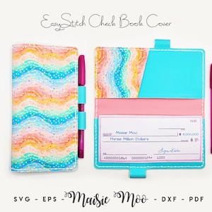 Funda de chequera SVG, patrón de costura de chequera, SVG de cuero sintético para manualidades Maisie Moo