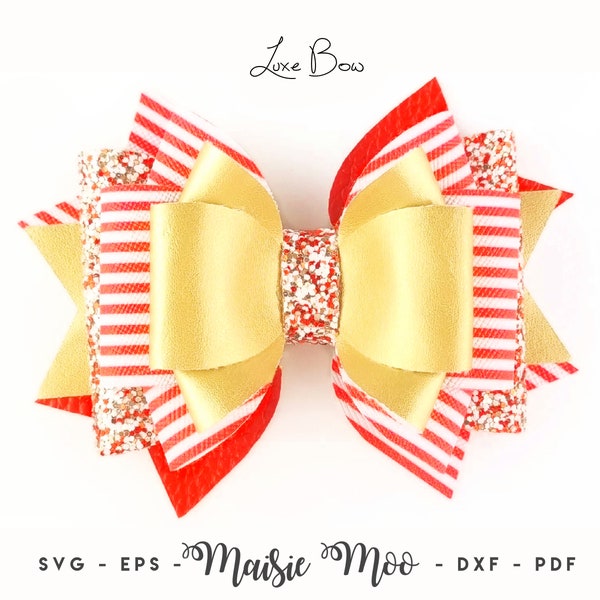 Luxe Multi Layered Hair Bow SVG Triple Tail Bow Template, Christmas Faux Leather Bow SVG, Bow Clay OTT Cricut Hair Bow pdf Maisie Moo