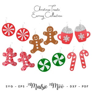 Weihnachtsohrring SVG | behandelt Süßigkeits-Leder-Ohrring-Vorlagen | Kakao Heiße Schokolade Zuckerstange Pfefferminze Cricut Ohrring SVG Candycane