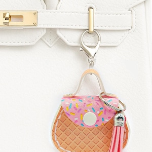Mini Purse Bag Charm Pattern, Miniature Faux Leather Handbag Keychain SVG by Maisie Moo