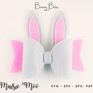 Schleife Vorlage SVG, Hase Schleife SVG, Filz Kaninchen Schleife PDF, Ostern Haarschleife Schleife Vorlage für Cricut, Silhouette Plotterdatei Maisie Moo Veganes Leder