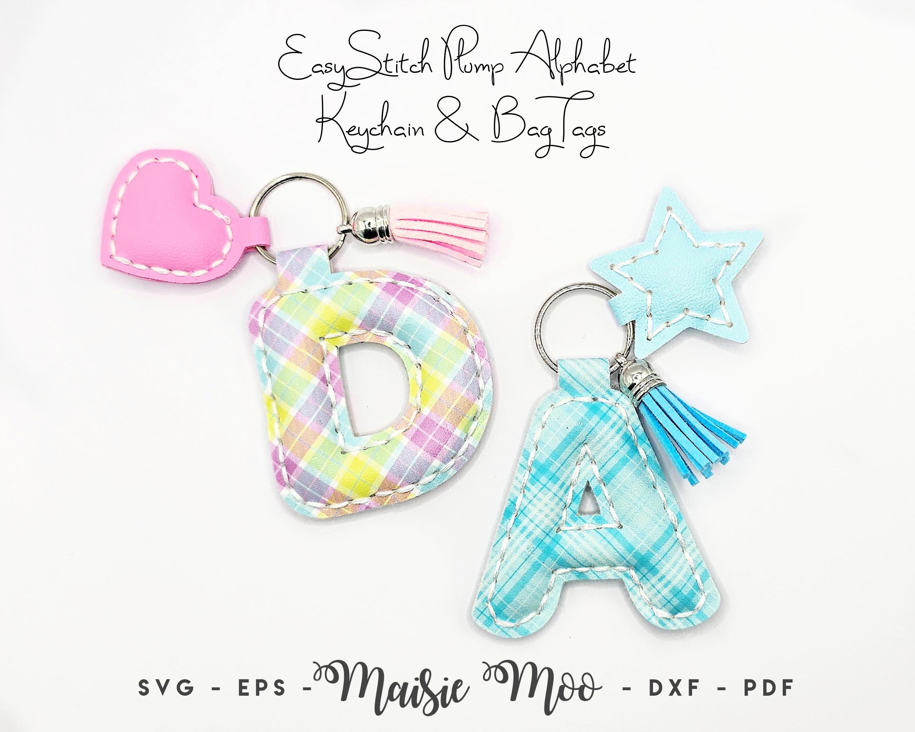 Initial Keychain SVG, Faux Leather SVG Bag Charm Alphabet Pattern, Letter Purse Charm, Monogram Keychain SVG Template