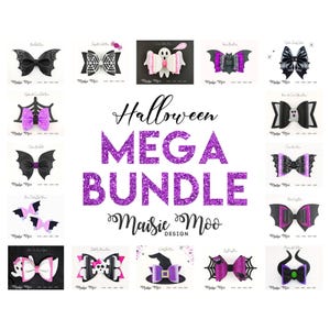 Halloween-rosettpaket, rosettmall SVG-paket, häxa, fladdermusskalle, svart rosett SVG, rosettpaket SVG, Svg-filer för Cricut Cut-filer, silhuett