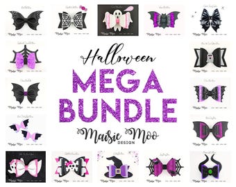 Halloween Bow Bundle, Bow Template SVG Bundle, Witch Bat Skull Black Bow SVG, Bow Bundle SVG, Svg files for Cricut Cut Files, Silhouette