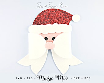 Christmas Hair Bow SVG, Santa Face Bow Template, Felt Bow PDF, Christmas Bow svg files for Cricut Cut Files, Silhouette Cut Files,