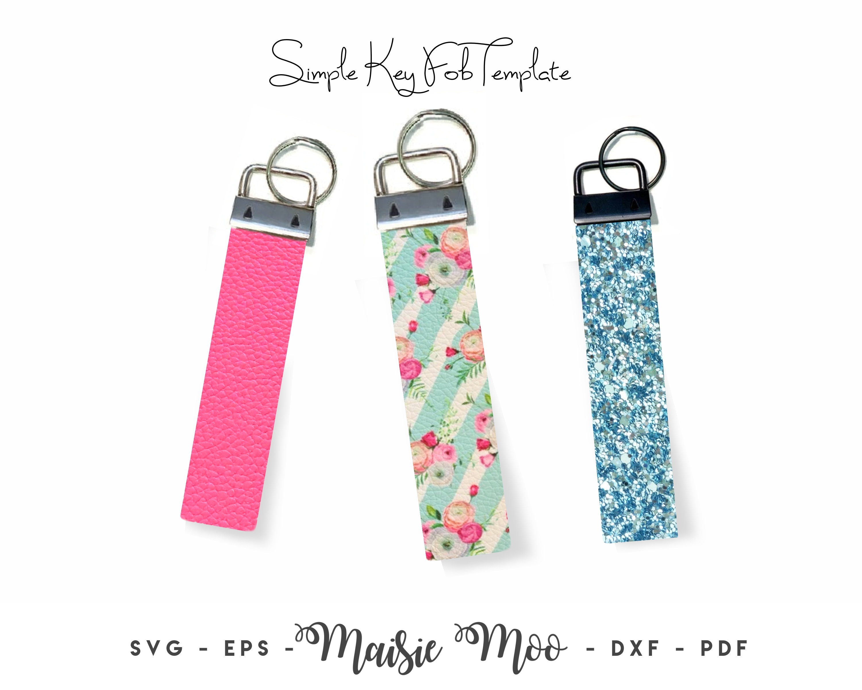Key Fob SVG | Keychain Wrist Fob Tempate | Faux Leather Fob | Wristlet Cricut SVG Cut File | Cricut Bracelet Template | Purse Fob Maisie Moo
