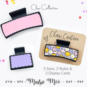 Fermaglio per capelli in formato SVG, modello e scheda espositiva per copri-artiglio, fermaglio per capelli in similpelle personalizzato, file SVG per fermaglio per capelli Maisie Moo per file di taglio Cricut,