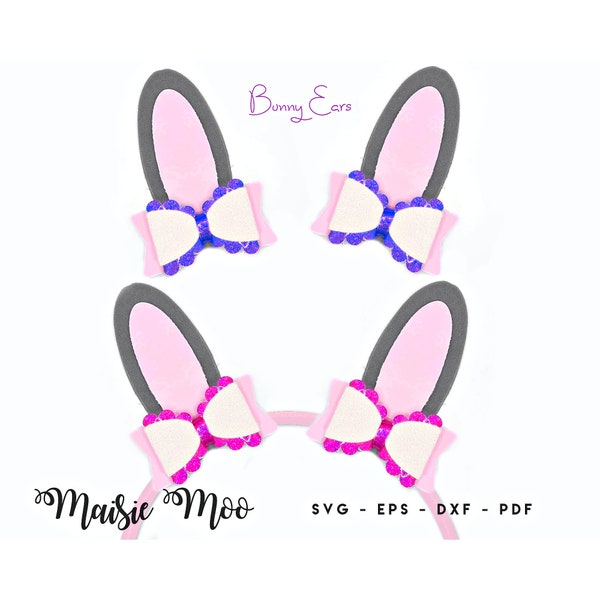 Bunny Ears Bow SVG | Rabbit Ears Hairclip Headband Template | Easter Hair Bow Template | Halloween Costume Cricut Faux Leather Maisie Moo