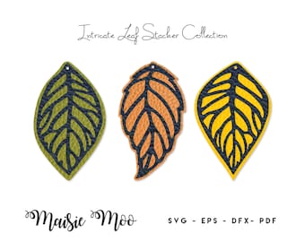 Leaf Earring Templates |  Intricate Leaf Earring SVG | Cricut Stacker Earring Template | Teardrop Earrings | Jewelry Laser Cut Template