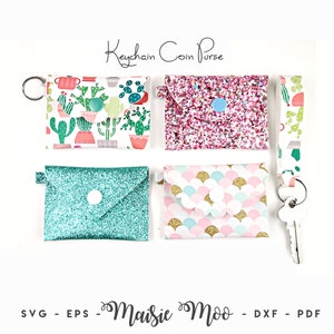Keychain Coin Purse SVG Bundle, Keyring Coinpurse Template, Clutch Purse Faux Leather No Sew, Card Wallet Svg files for Cricut Cut Files