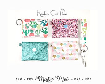 Keychain Coin Purse SVG Bundle, Keyring Coinpurse Template, Clutch Purse Faux Leather No Sew, Card Wallet Svg files for Cricut Cut Files