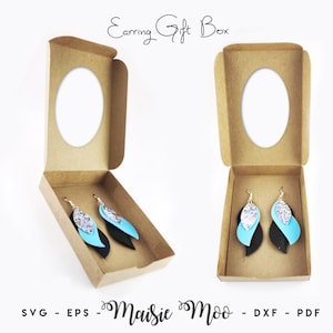 Plantilla de caja para aretes, caja de exhibición de aretes SVG, caja de regalo para llavero DXF, caja de regalo PDF, archivos de corte de silueta svg de caja Cricut, Maisie Moo