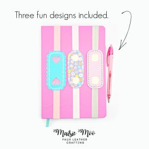 Elastic Pen Holder Bookmark SVG, Faux Leather Pencil Keeper Template, Notebook Pen Pouch PDF, image 3