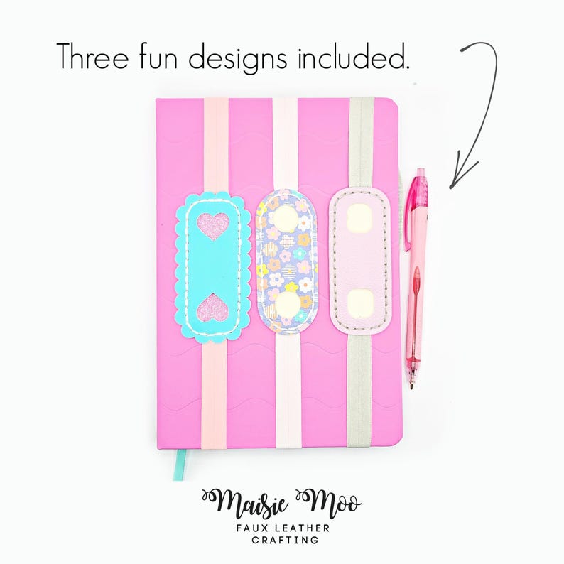 Elastic Pen Holder Bookmark SVG, Faux Leather Pencil Keeper Template, Notebook Pen Pouch PDF, image 3